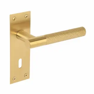 H2254SB - Hunta Dexra Knurled Lever Lock on Flat Plate Satin Brass