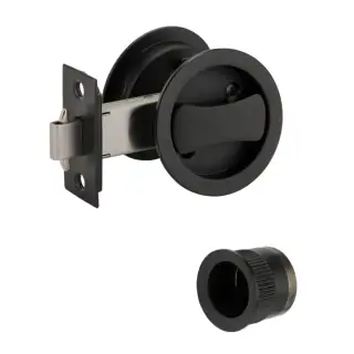 H1511BM - Hunta Matt Black Round Sliding Privacy Door Lock Kit c&sol;w Flush Pulls and Hook Lock