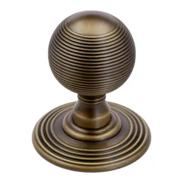 Click Here To Enlarge This Photo Of FB306AB Zoo Hardware Fulton & Bray Ringed Mortice Knob on Round Rose &lpar;Unsprung&rpar; Concealed Fix - Antique Brass