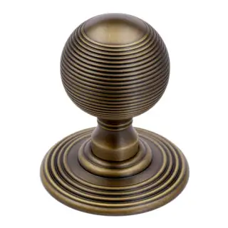 FB306AB Zoo Hardware Fulton & Bray Ringed Mortice Knob on Round Rose &lpar;Unsprung&rpar; Concealed Fix - Antique Brass