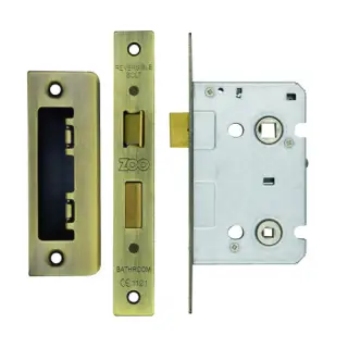 ZBC64AB Zoo Hardware Contract Residential Bathroom Lock 64mm &lpar;45mm Backset&rpar; Antique Brass