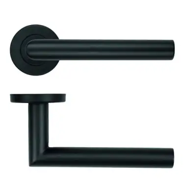 Click Here To Enlarge This Photo Of ZCS2010G3PCB Zoo Hardware 19mm Mitred Lever on Round Rose - 52mm x 8mm &lpar;Grade 201&rpar; Powder Coated Black