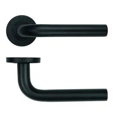 Click Here To Enlarge This Photo Of ZCS2020G3PCB Zoo Hardware 19mm Radius Lever on Round Rose - 52mm x 8mm &lpar;Grade 201&rpar; Powder Coated Black