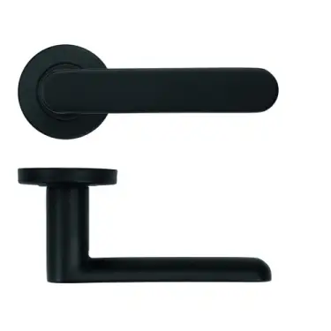 Click Here To Enlarge This Photo Of ZCS2090G3PCB Zoo Hardware 19mm Arched Lever on Round Rose - 52mm x 8mm &lpar;Grade 201&rpar; Powder Coated Black