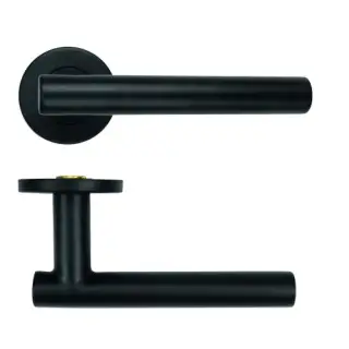 ZCS2130G36PCB Zoo Hardware 19mm Straight T-Bar Lever on Round Rose - 53mm x 6mm &lpar;Grade 201&rpar; Powder Coated Black