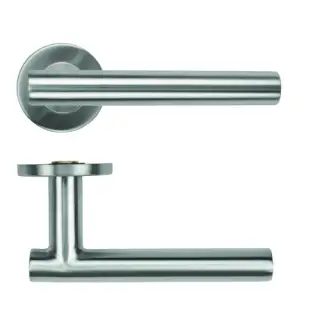 ZCS2130G36SS Zoo Hardware 19mm Straight T-Bar Lever on Round Rose - 53mm x 6mm &lpar;Grade 201&rpar; Satin Stainless Steel