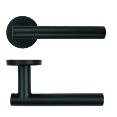 Click Here To Enlarge This Photo Of ZCS2130G3PCB Zoo Hardware 19mm Straight T-Bar Lever on Round Rose - 52mm x 8mm &lpar;Grade 201&rpar; Powder Coated Black