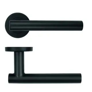 ZCS2130G3PCB Zoo Hardware 19mm Straight T-Bar Lever on Round Rose - 52mm x 8mm &lpar;Grade 201&rpar; Powder Coated Black