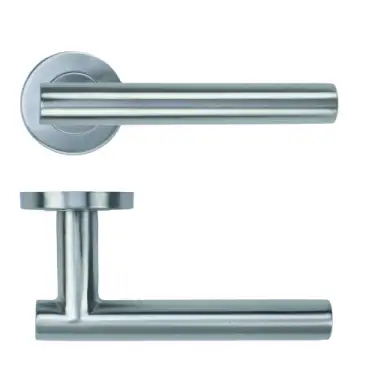 Click Here To Enlarge This Photo Of ZCS2130G3SS Zoo Hardware 19mm Straight T-Bar Lever on Round Rose - 52mm x 8mm &lpar;Grade 201&rpar; Satin Stainless Steel