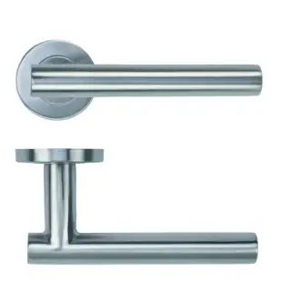 ZCS2130G3SS Zoo Hardware 19mm Straight T-Bar Lever on Round Rose - 52mm x 8mm &lpar;Grade 201&rpar; Satin Stainless Steel