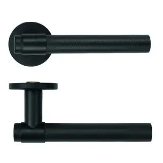 ZCS2190G36PCB Zoo Hardware Knurled Lever on Round Rose - 53mm x 6mm &lpar;Grade 201&rpar; Powder Coated Black