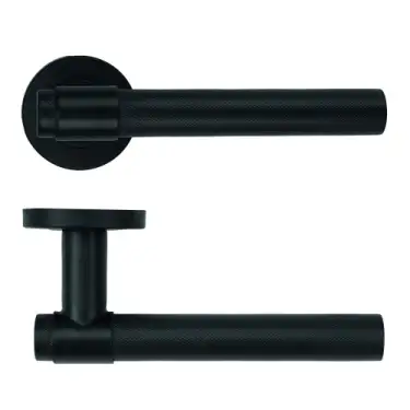 Click Here To Enlarge This Photo Of ZCS2190G3PCB Zoo Hardware Knurled Lever on Round Rose - 52mm x 8mm &lpar;Grade 201&rpar; Powder Coated Black