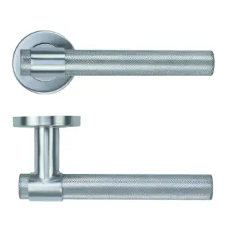 ZCS2190G3SS Zoo Hardware Knurled Lever on Round Rose - 52mm x 8mm &lpar;Grade 201&rpar; Satin Stainless Steel