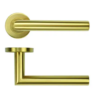 Click Here To Enlarge This Photo Of ZCS2010G3PVDSB Zoo Hardware 19mm Mitred Lever on Round Rose - 52mm x 8mm &lpar;Grade 201&rpar; PVD Satin Brass