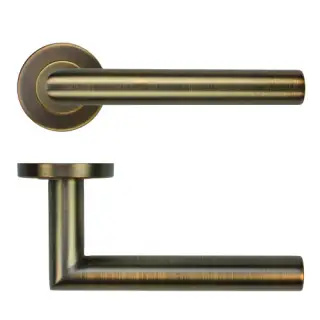 ZCS2010G3AB Zoo Hardware 19mm Mitred Lever on Round Rose - 52mm x 8mm &lpar;Grade 201&rpar; Antique Brass