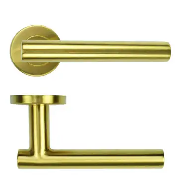 Click Here To Enlarge This Photo Of ZCS2130G3PVDSB Zoo Hardware 19mm Straight T-Bar Lever on Round Rose - 52mm x 8mm &lpar;Grade 201&rpar; PVD Satin Brass