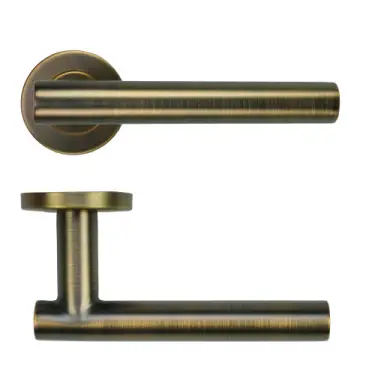 Click Here To Enlarge This Photo Of ZCS2130G3AB Zoo Hardware 19mm Straight T-Bar Lever on Round Rose - 52mm x 8mm &lpar;Grade 201&rpar; Antique Brass