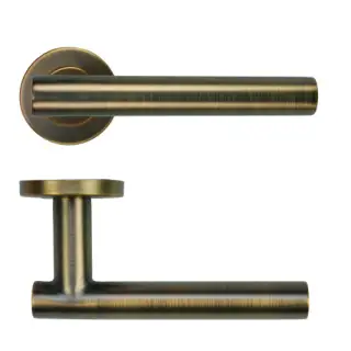 ZCS2130G3AB Zoo Hardware 19mm Straight T-Bar Lever on Round Rose - 52mm x 8mm &lpar;Grade 201&rpar; Antique Brass