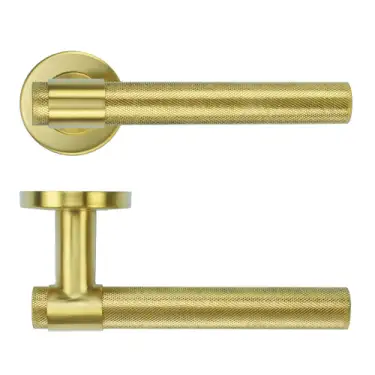 Click Here To Enlarge This Photo Of ZCS2190G3PVDSB Zoo Hardware Knurled Lever on Round Rose - 52mm x 8mm &lpar;Grade 201&rpar; PVD Satin Brass