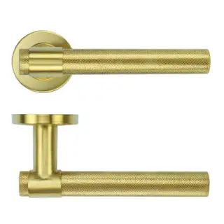 ZCS2190G3PVDSB Zoo Hardware Knurled Lever on Round Rose - 52mm x 8mm &lpar;Grade 201&rpar; PVD Satin Brass