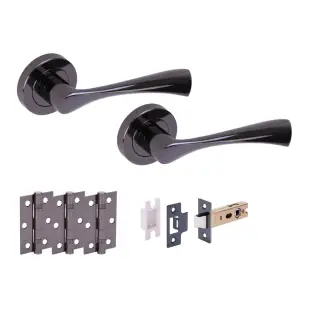 H2843BNL - Hunta 'Zena' Black Nickel Passage Premium Latch Doorpack with 3" Ball Bearing Hinges &lpar;57mm Backset&rpar;