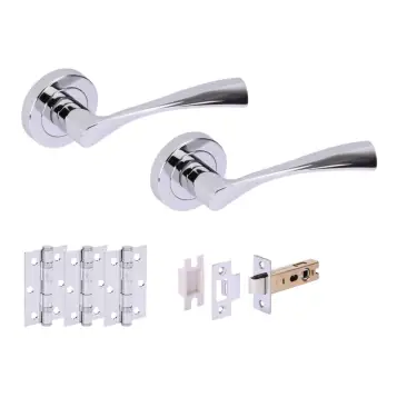 Click Here To Enlarge This Photo Of H2843PCP - Hunta 'Zena' Polished Chrome Passage Premium Latch Doorpack with 3" Ball Bearing Hinges &lpar;57mm Backset&rpar;