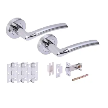 Click Here To Enlarge This Photo Of H2848PCSCP - Hunta 'Nemo' Polished Chrome&sol;Satin Chrome Privacy Premium Latch Doorpack with 3" Ball Bearing Hinges &lpar;57mm Backset&rpar;