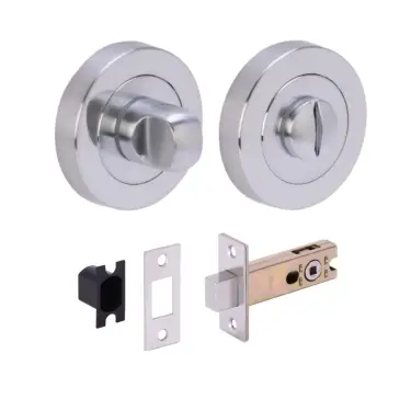 Click Here To Enlarge This Photo Of H2953SCP - Hunta Satin Chrome Bathroom Turn & Release Standard Deadbolt Doorpack &lpar;57mm Backset&rpar;