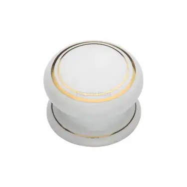 Click Here To Enlarge This Photo Of 6032 Heritage Brass Cabinet Knob Gold Line 32mm with Porcelain Base