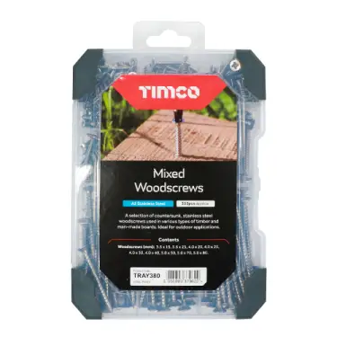 Click Here To Enlarge This Photo Of TIMCO Countersunk A2 Stainless Steel Woodscrews Mixed Tray - TRAY380