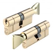 V5EP4035CTPBE - Zoo Hardware Vier V5 Euro Profile Cylinder & Turn 75mm (40/35T) Polished Brass