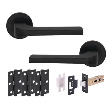 Click Here To Enlarge This Photo Of H6113BM - Hunta 'Vento' Matt Black Passage Premium Latch Doorpack with 3" Ball Bearing Hinges &lpar;57mm Backset&rpar;