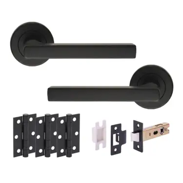 Click Here To Enlarge This Photo Of H6114BM - Hunta 'Torro' Matt Black Passage Premium Latch Doorpack with 3" Ball Bearing Hinges &lpar;57mm Backset&rpar;