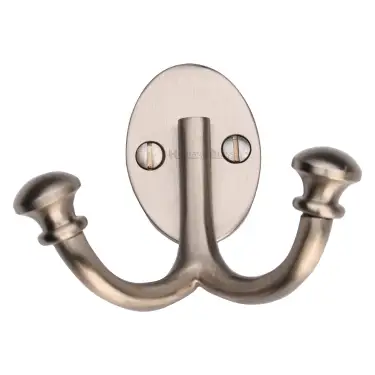 Click Here To Enlarge This Photo Of V1063-SN Heritage Brass Ball Double Robe Hook Satin Nickel finish