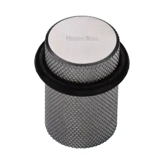 V1085-SC Heritage Brass Round Door Stop Knurled Satin Chrome finish