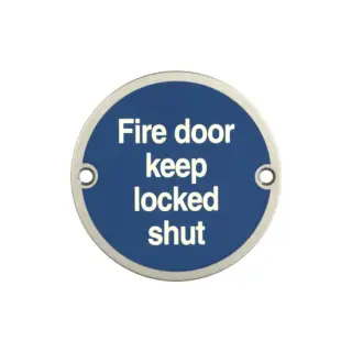 JS109SSS Frelan Hardware &lpar;Stainless Steel&rpar; Fire Door Keep Locked Shut Sign 75mm Satin Stainless Steel
