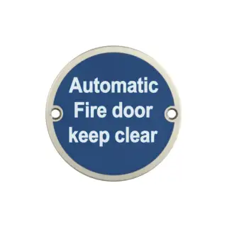 JS110SSS Frelan Hardware &lpar;Stainless Steel&rpar; Automatic Fire Door Keep Clear Sign 75mm Satin Stainless Steel
