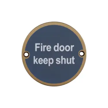 Click Here To Enlarge This Photo Of JS100AB Frelan Hardware &lpar;Stainless Steel&rpar; Fire Door Keep Shut Sign 75mm Antique Brass