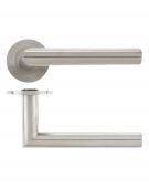 VS010S - Zoo Hardware Vier 19mm Mitred Lever on Round Rose - Satin Stainless Steel
