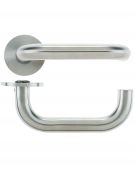 VS030S - Zoo Hardware Vier 19mm Return to Door Safety Lever on Round Rose - Satin Stainless Steel