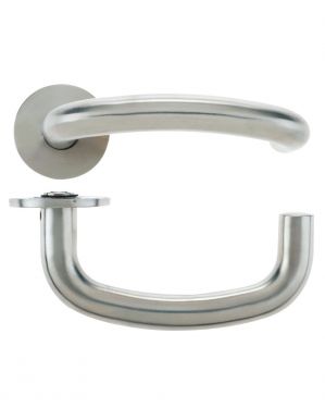 Click Here To Enlarge This Photo Of VS070S - Zoo Hardware Vier 19mm Arched Return to Door Safety Lever on Round Rose - Satin Stainless Steel