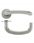 VS070S - Zoo Hardware Vier 19mm Arched Return to Door Safety Lever on Round Rose - Satin Stainless Steel