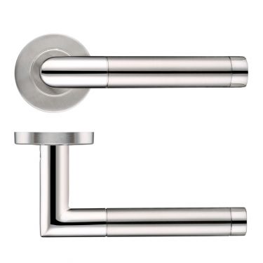 Click Here To Enlarge This Photo Of ZCS2110SSPS - Zoo Hardware 19mm Mitred Lever on Round Rose (Grade 201) (Dual Finish) Satin Stainless Steel / Polished Stainless Steel