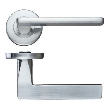 Click Here To Enlarge This Photo Of ZCZ010SC Zoo Hardware Stanza 'Leon' Lever Handles on Round Push on Rose - Satin Chrome (Contract Range)