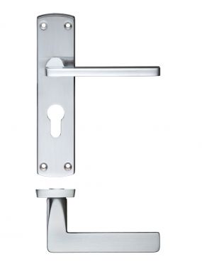 Click Here To Enlarge This Photo Of ZCZ011EPSC Zoo Hardware Stanza 'Leon' Euro Profile Lock Lever Handles (47.5mm c/c) on Backplate (170mm x 40mm) Satin Chrome (Contract Range)