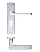 ZCZ011EPSC Zoo Hardware Stanza 'Leon' Euro Profile Lock Lever Handles (47.5mm c/c) on Backplate (170mm x 40mm) Satin Chrome (Contract Range)