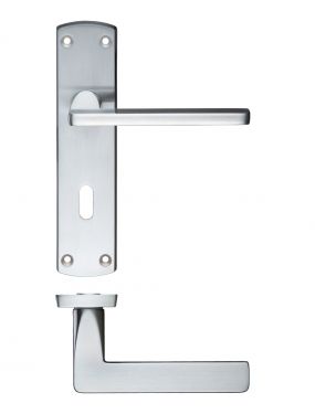 Click Here To Enlarge This Photo Of ZCZ011SC Zoo Hardware Stanza 'Leon' Lock Lever Handles (57mm c/c) on Backplate (170mm x 40mm) Satin Chrome (Contract Range)