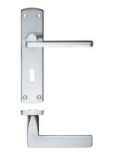 ZCZ011SC Zoo Hardware Stanza 'Leon' Lock Lever Handles (57mm c/c) on Backplate (170mm x 40mm) Satin Chrome (Contract Range)