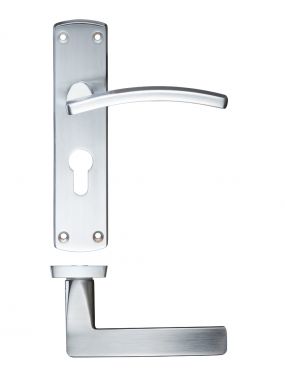 Click Here To Enlarge This Photo Of ZCZ031EPSC Zoo Hardware Stanza 'Toledo' Lever Euro Lock (47.5mm c/c) Handles on Backplate (170mm x 40mm) Satin Chrome (Contract Range)
