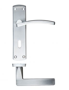 Click Here To Enlarge This Photo Of ZCZ031SC Zoo Hardware Stanza 'Toledo' Lock Lever Handles (57mm c/c) on Backplate (170mm x 40mm) Satin Chrome (Contract Range)